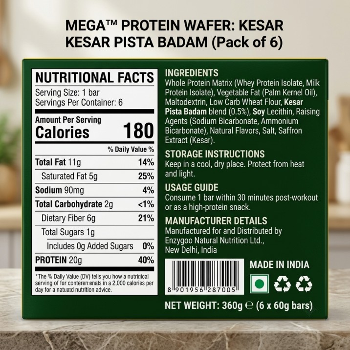 Enzygoo 20g MEGA Protein Wafer - Kesar Pista Badam (Pack of 6) - Image 3